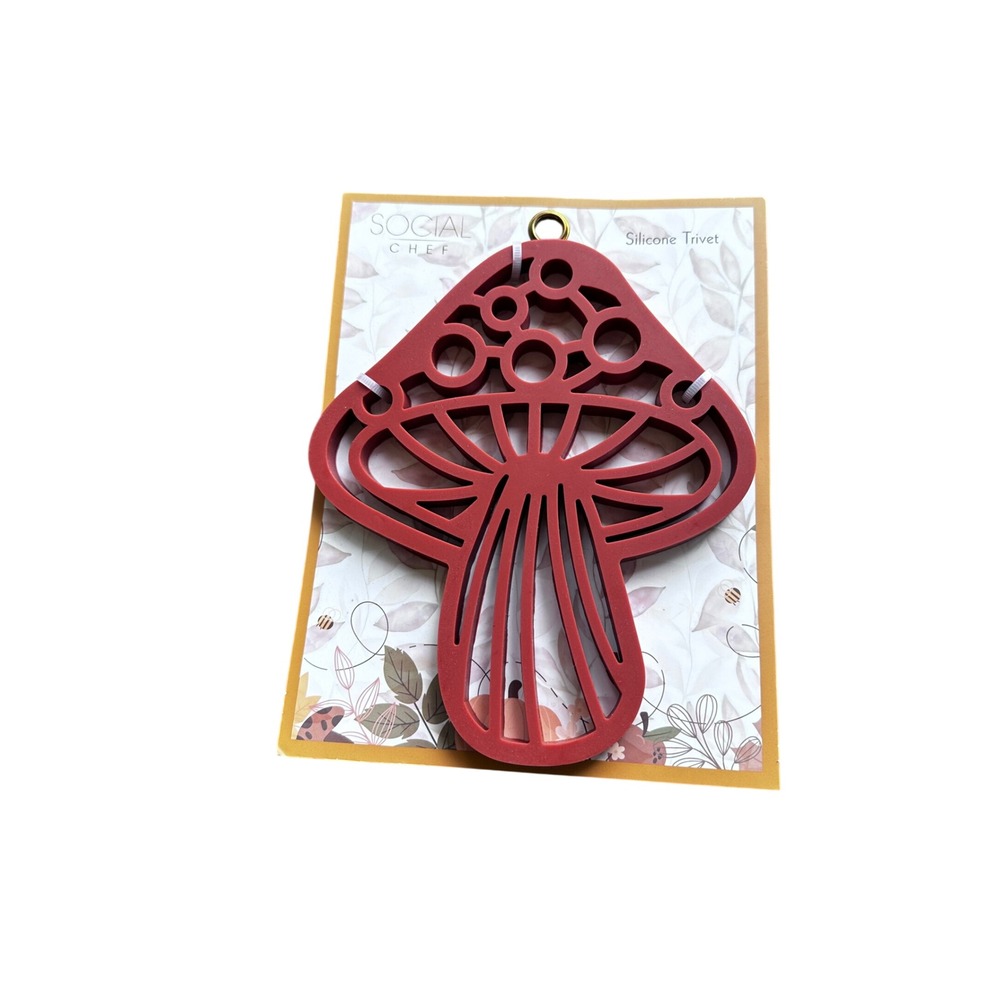 Social Chef Mushroom Silicone Trivet Rust Red Heat Resistant Mat BUHASTRVT1